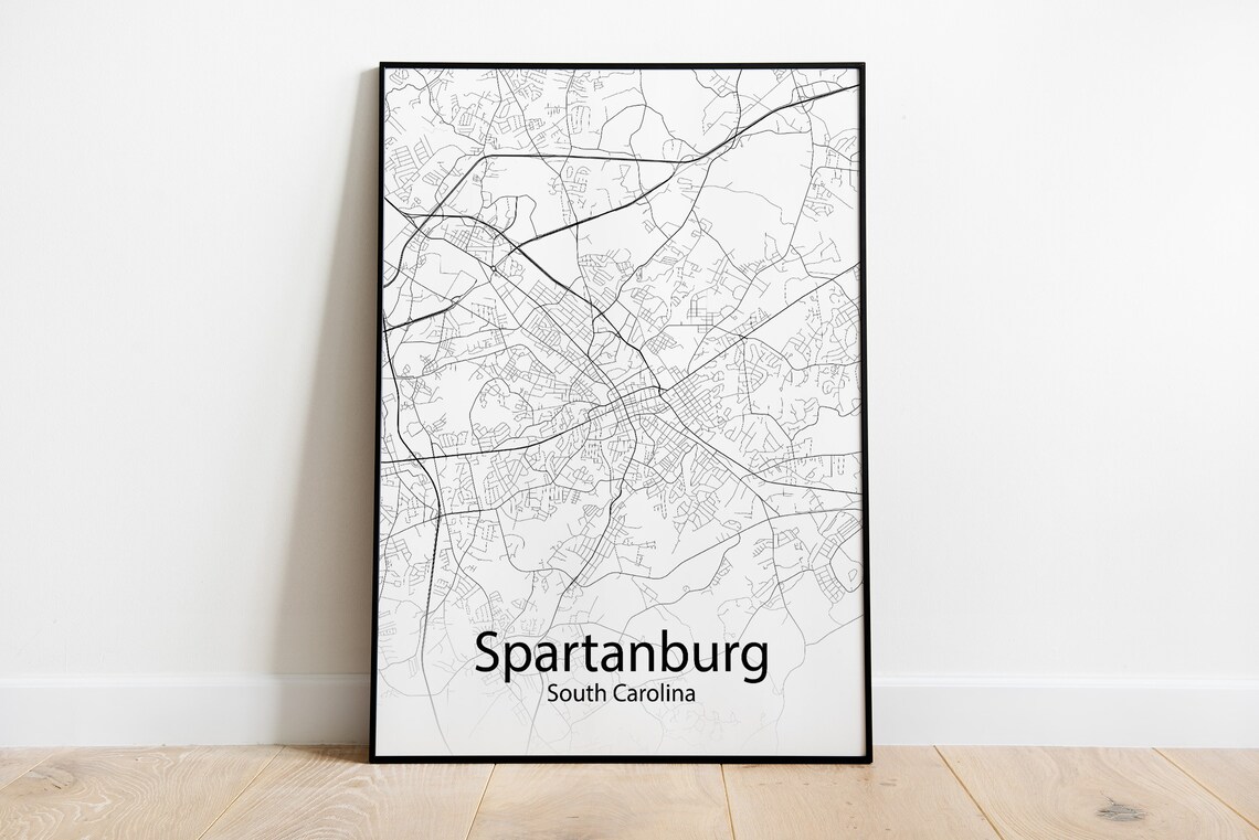 Spartanburg South Carolina Minimalist Black And White City Map Poster