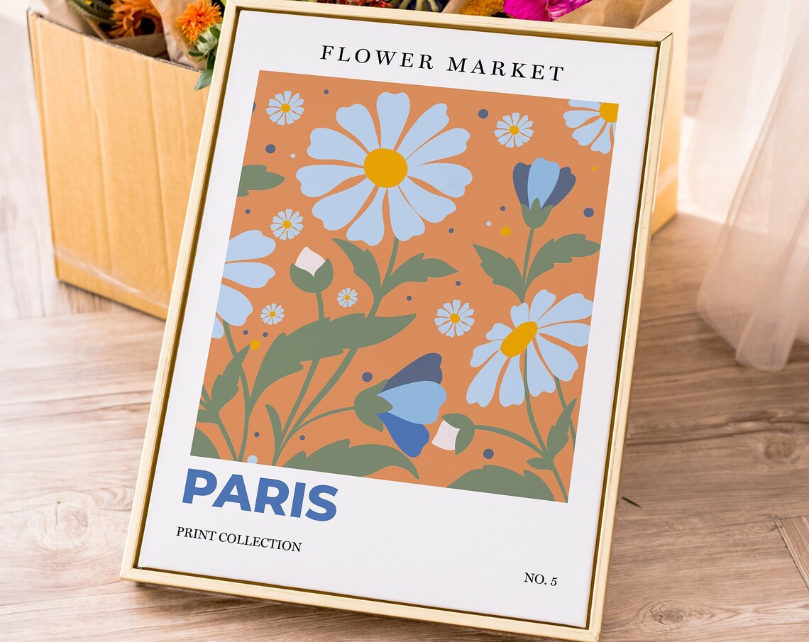 Paris Flower Market White Daisies Botanical Retro City Art Poster