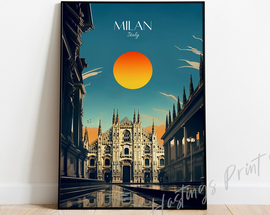 Milan Italy Cathedral Sunset Golden Sun Gothic Travel Poster