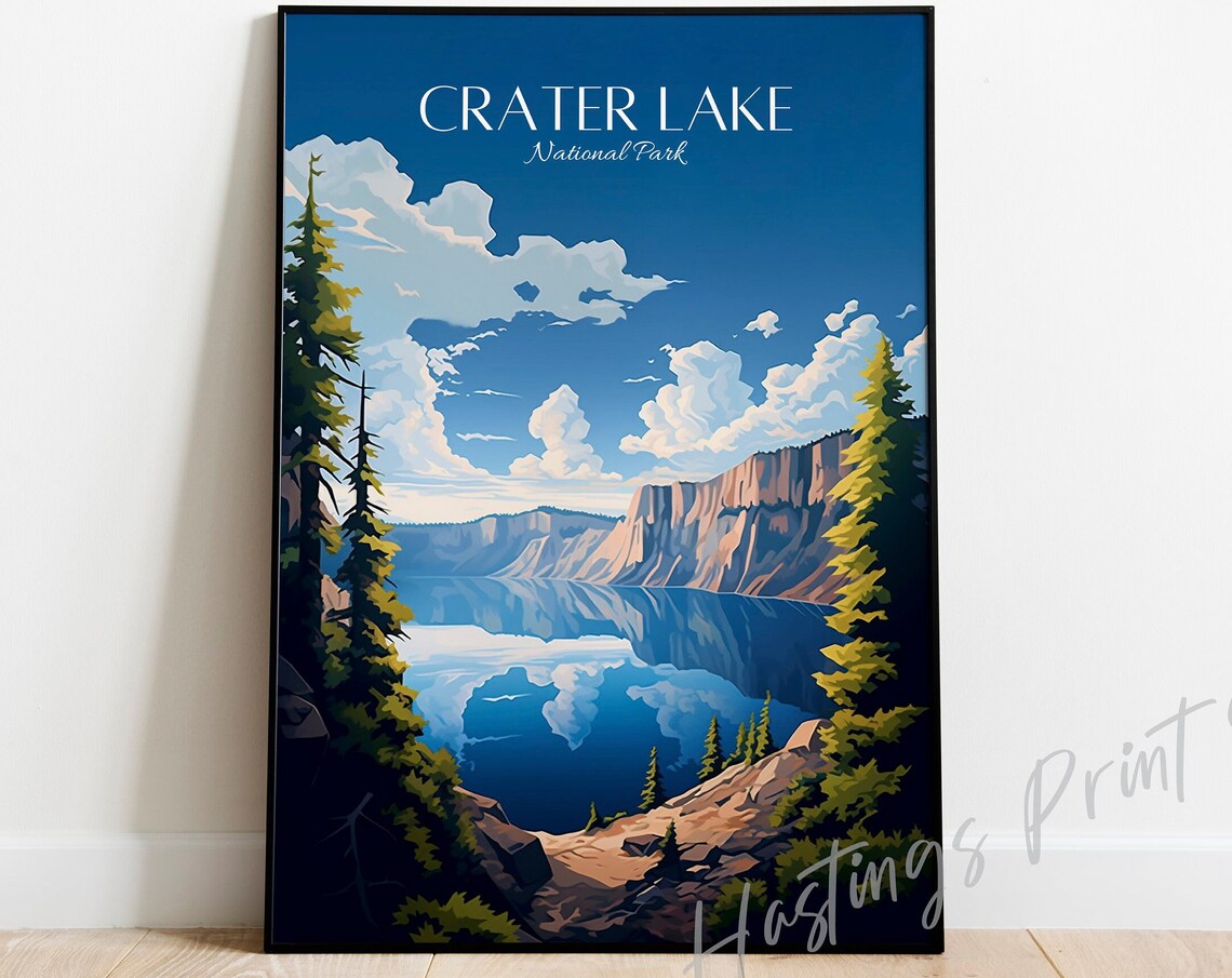 Crater Lake Oregon Vintage Travel Poster