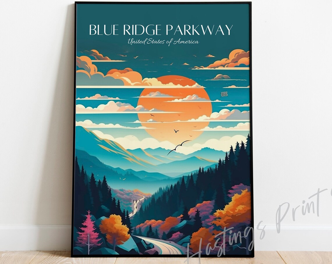 Blue Ridge Parkway United States Sunset Mountain Travel Poster