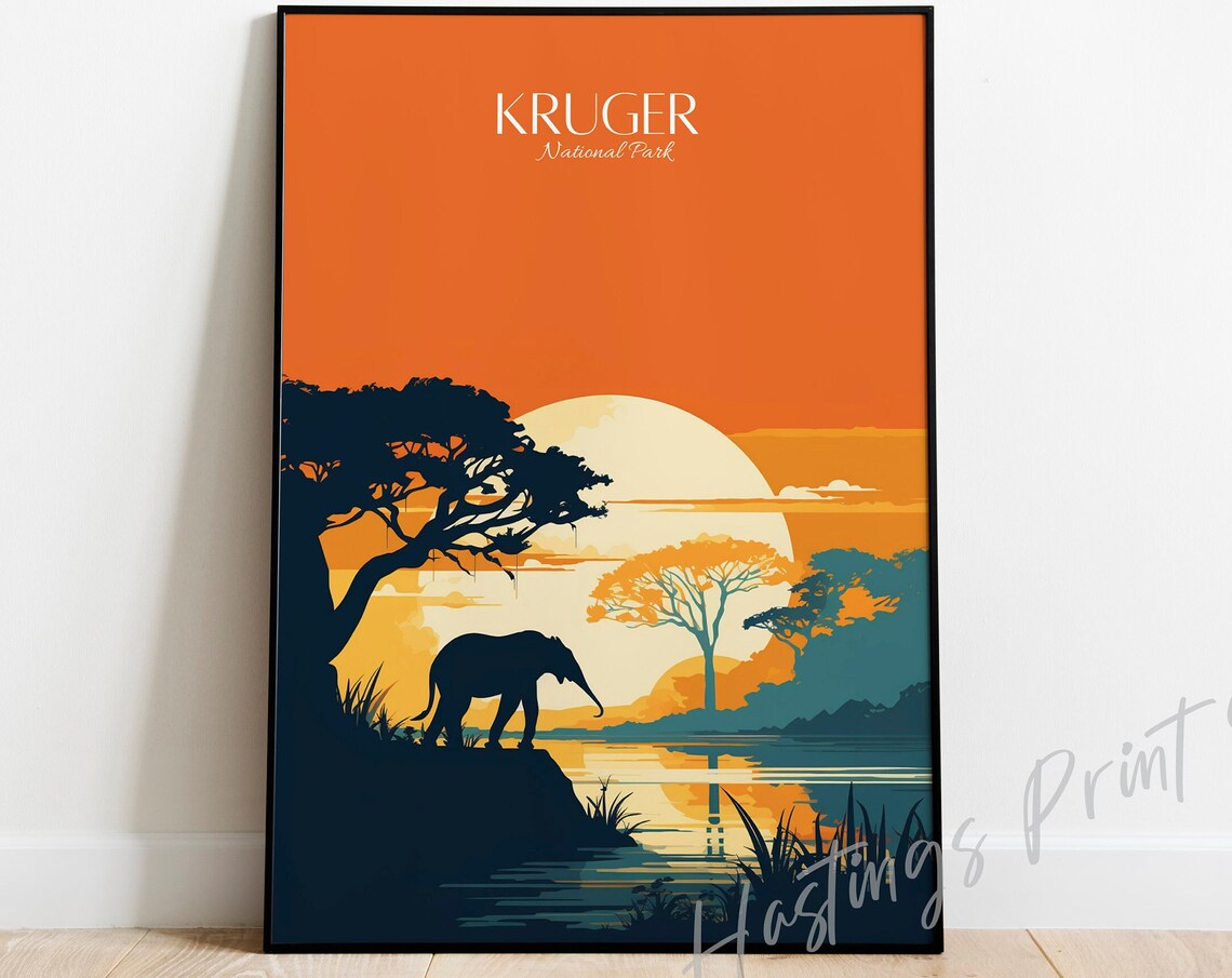 Kruger National Park Vintage South Africa Travel Poster