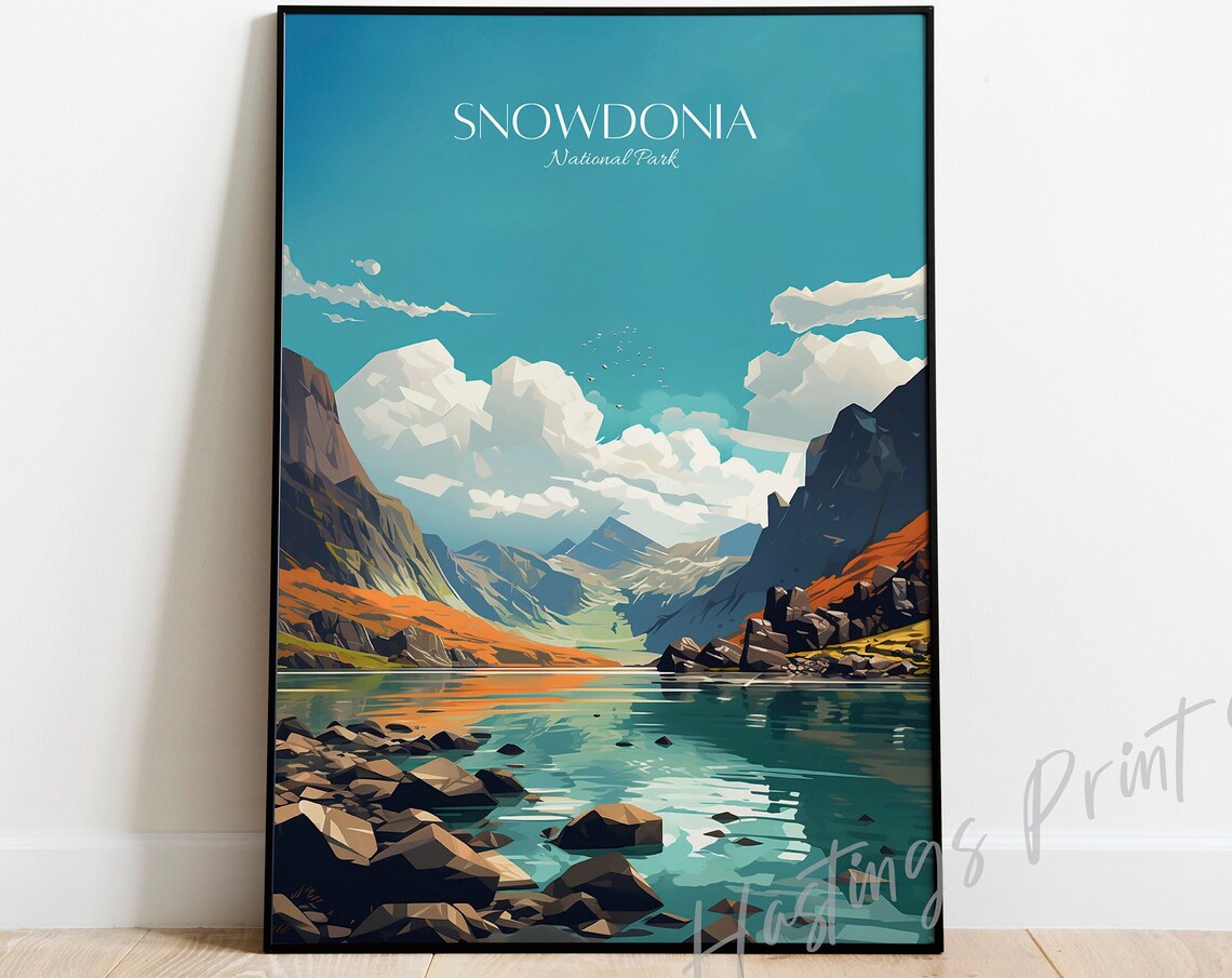 Snowdonia National Park Wales Travel Poster, Vintage