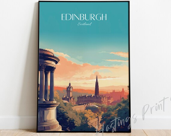 Edinburgh Scotland Travel Poster Vintage Style City Print