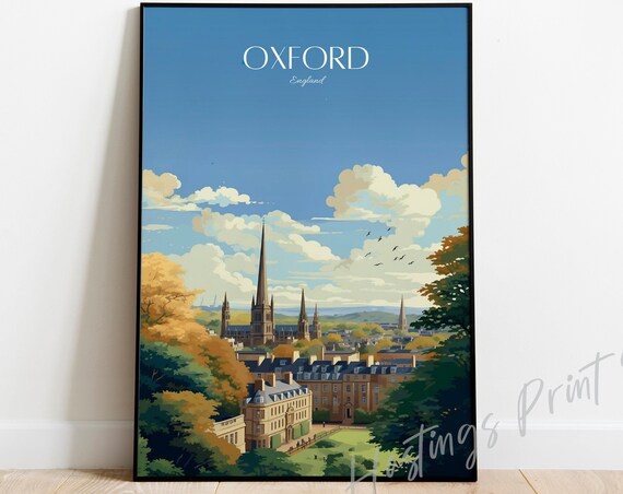 Oxford England Travel Poster Vintage Style City Print