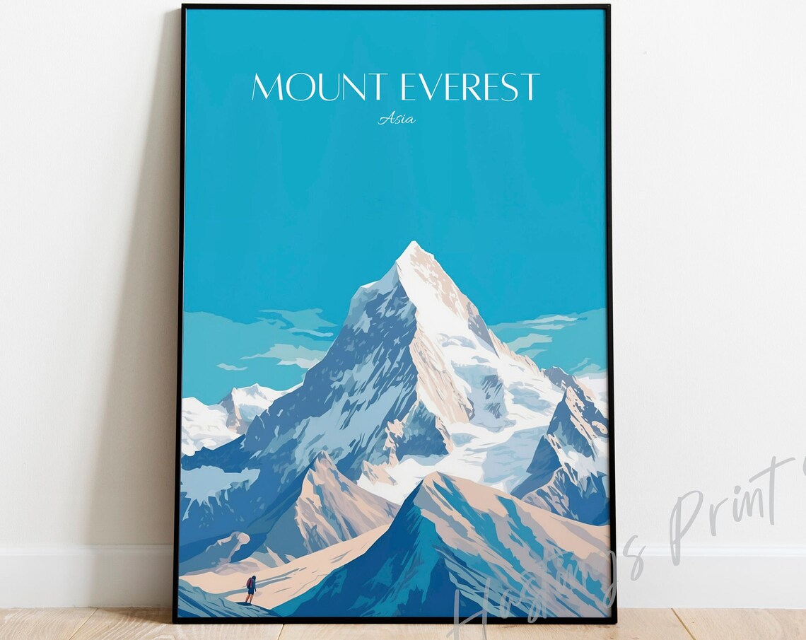 Mount Everest Snow Peak Himalayan Climber Vintage Travel Poster