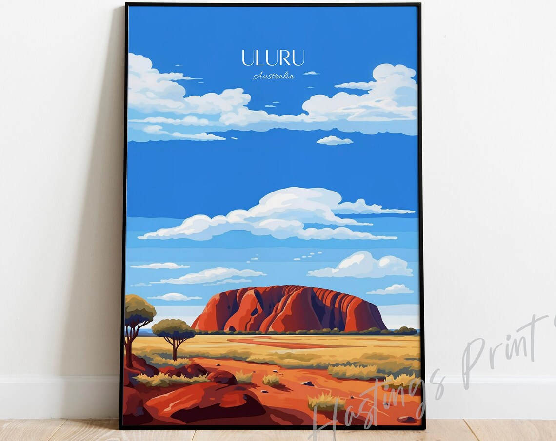 Uluru Australia Red Rock Outback Desert Vintage Travel Poster
