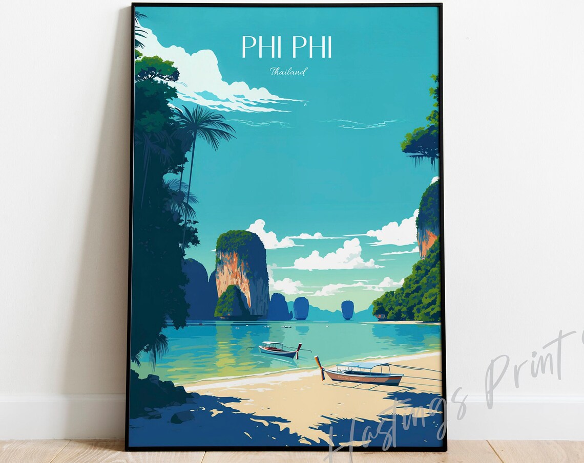 Phi Phi Thailand Limestone Cliffs Longtail Boat Travel Poster