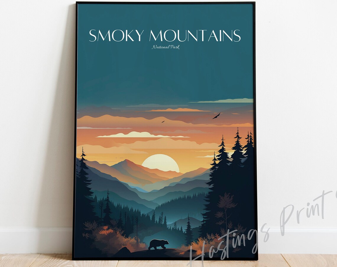 Smoky Mountains National Park Sunset Bear Wildlife Travel Poster