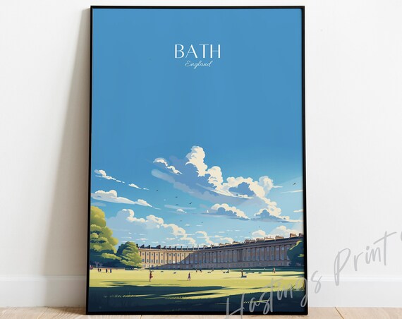Bath England Vintage Travel Poster Royal Crescent Green Lawn View