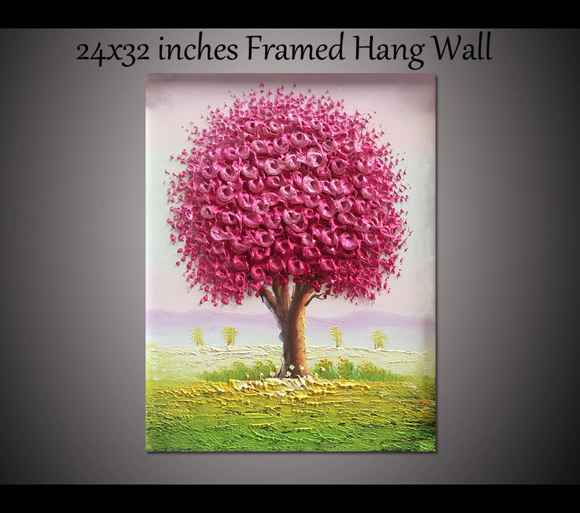 Pink Flower Tree Sculpted 3D Impasto Pastel Framed Art Poster