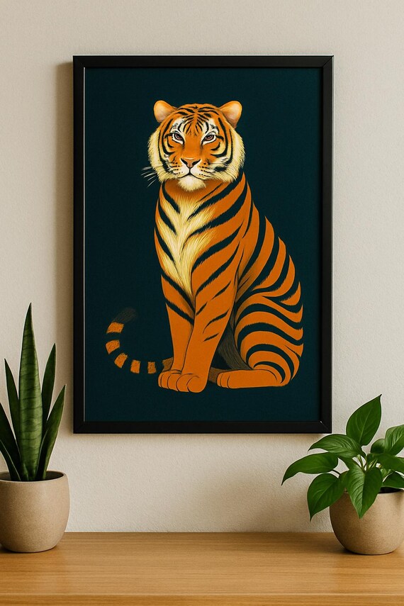 Majestic Tiger Wall Art Bold Animal Illustration Jungle Inspired Decor Modern