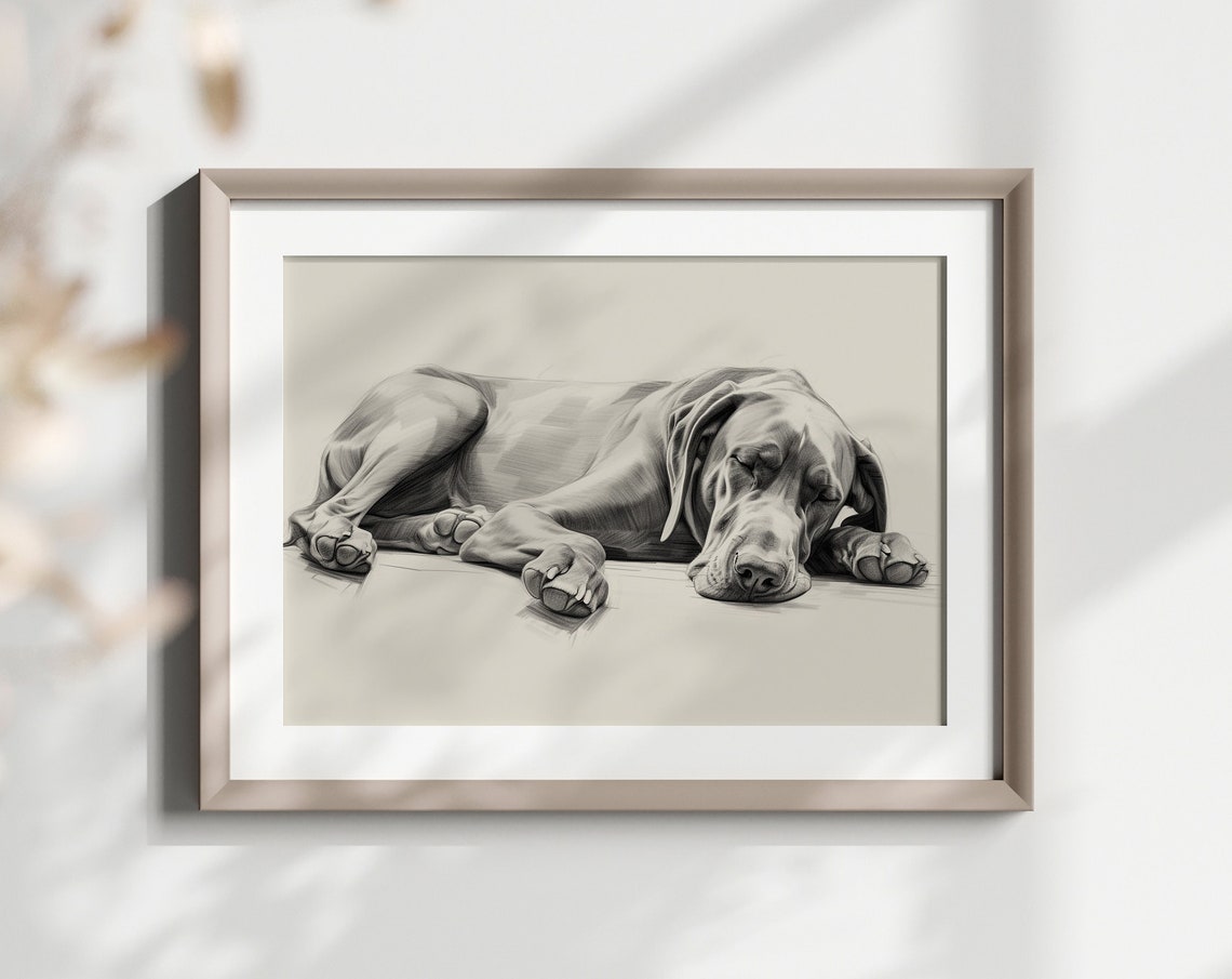 Great Dane Resting Calmly Soft Pencil Sketch Minimalist Art Print