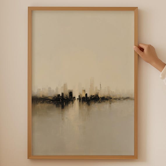 Abstract Japandi City Poster Neutral Beige Japanese Wall Art Trendy Boho Room Decor Geometric Wabi Sabi Living Print