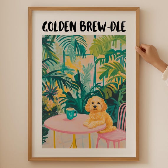 Golden Doodle Lover Poster Trendy Coffee Wall Art For Kitchen Room Decor Funky Goldendoodle Print Dopamine As Gift