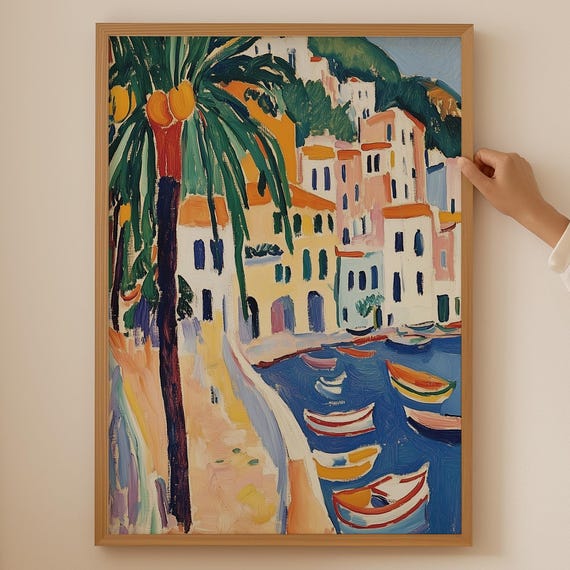 Abstract Italian Coastal Travel Poster, Preppy Decor