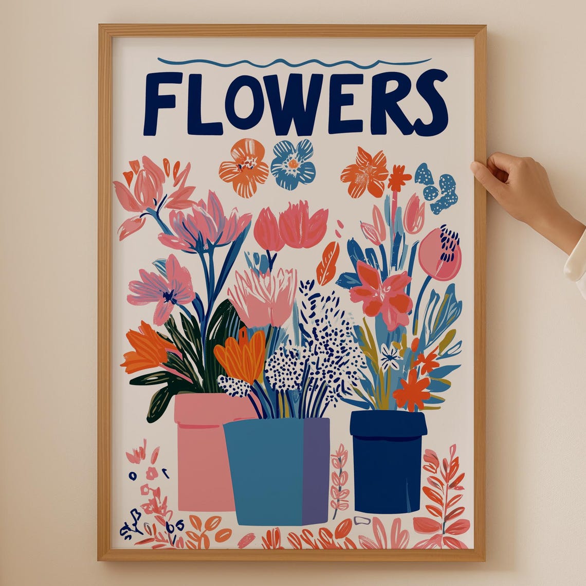 Colorful Flower Market Retro Botanical Poster with Potted Tulips