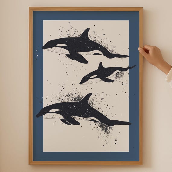 Trendy Orca Bathroom Decor Wall Art For Blue Ocean Nursery Room Orcas Astrology Print Beachy Coastal