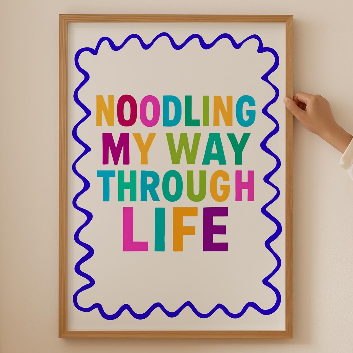 Noodling My Way Through Life Colorful Wavy Typography Quote Poster