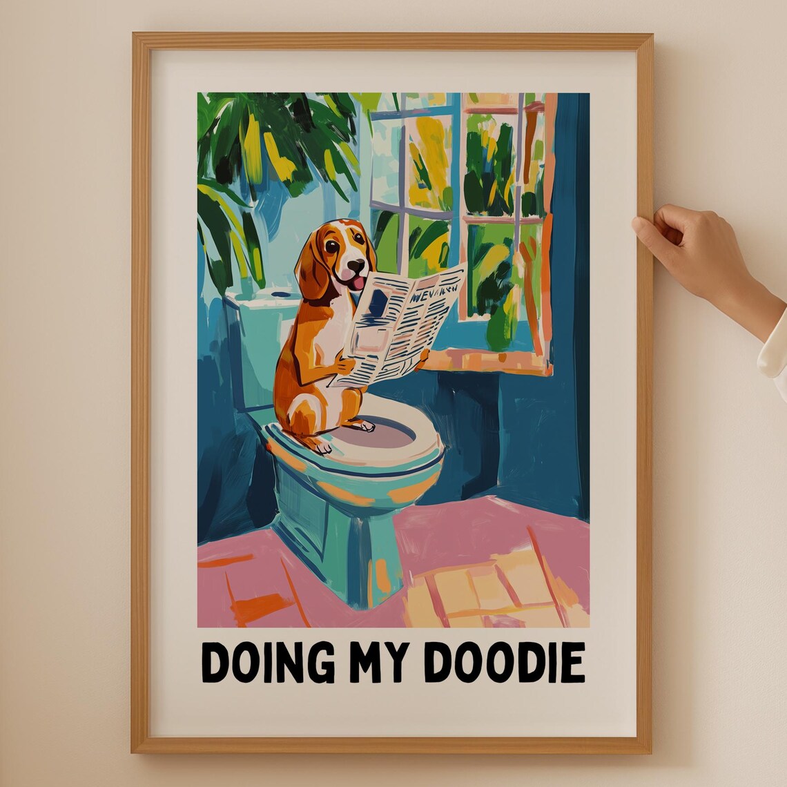 Funny Beagle Bathroom Poster Doing My Doodie Toilet Humor Dog Art