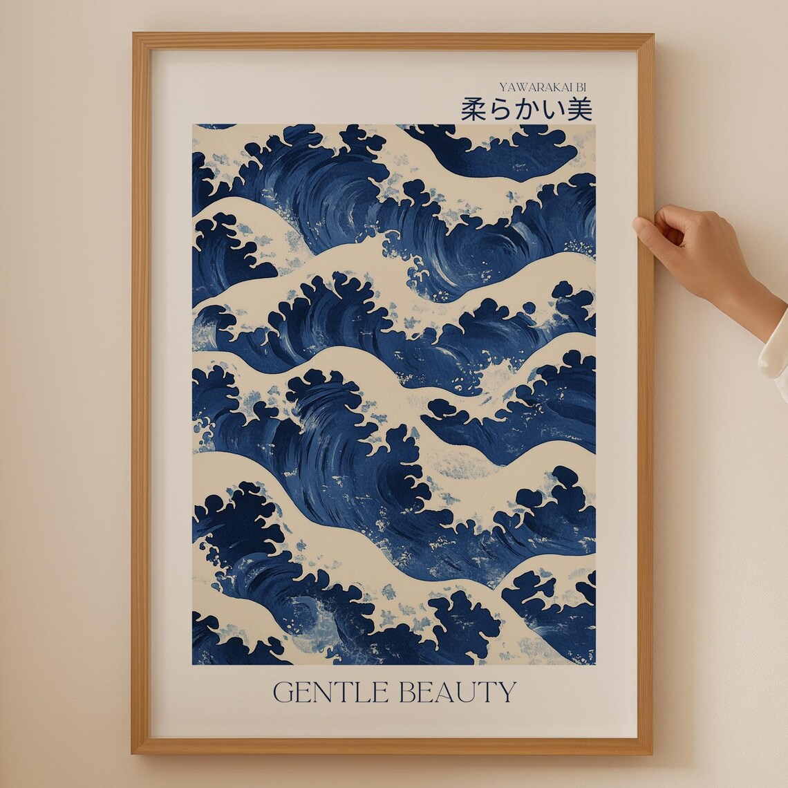 Japanese Indigo Blue Ocean Waves Ukiyo-e Style Gentle Beauty Poster