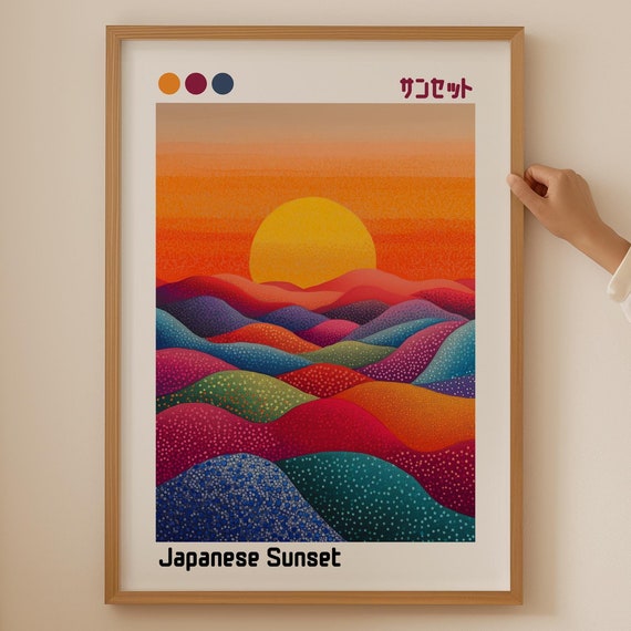 Sunset Japandi Poster Colorful Japandi Wall Art Japanese Wall Art For Aesthetic Room Decor Abstract Wabi Sabi Art Chinoiserie Style