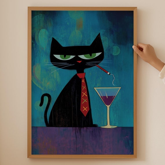 Atomic Cat Print Trendy Wall Art For Funny Decor Dopamine Lovers Funky Poster As Themed Gifts