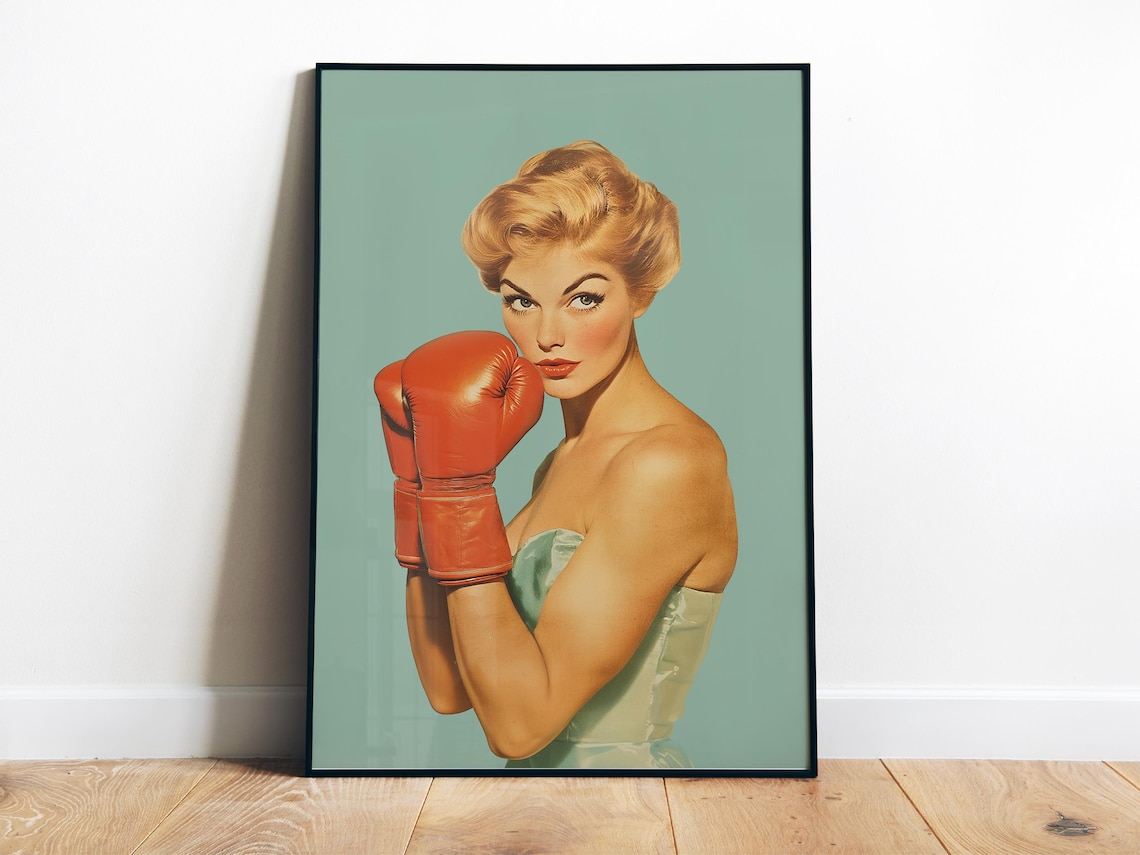 Retro Female Boxer Art Print, 50s 60s Gym Decor