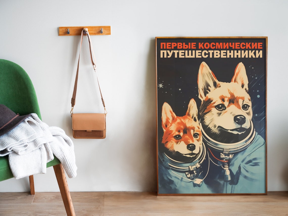 First Space Travelers Soviet Dogs Space Race Retro Travel Poster - Image 5