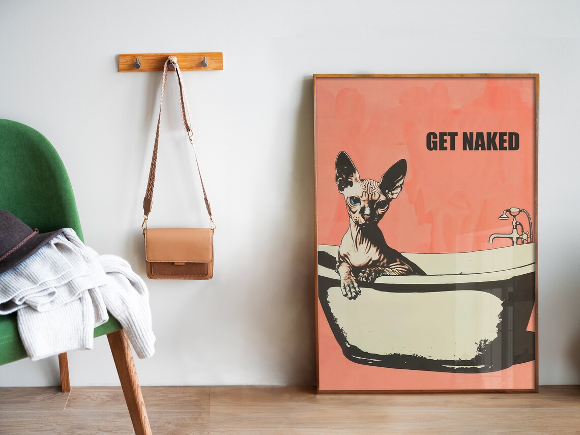 Funny Sphynx Cat Bathroom Poster, Retro Toilet Art - Image 5