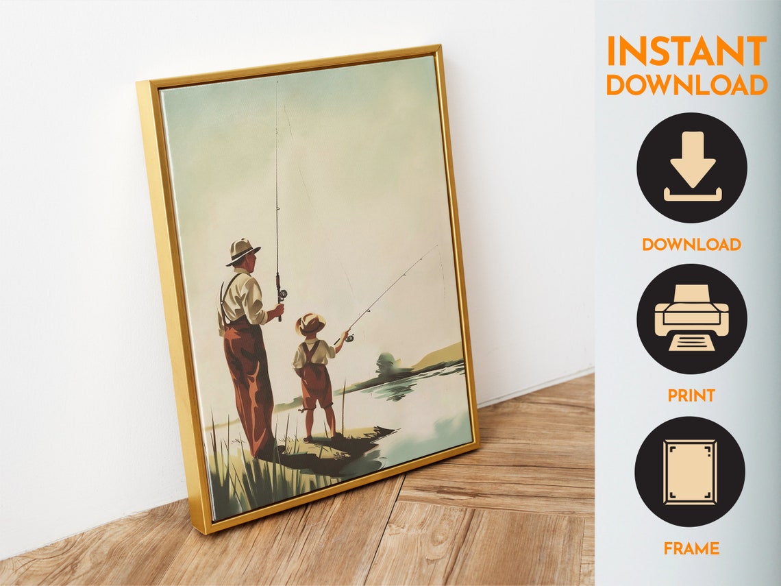 Retro Fishing Poster Fisherman Wall Art Vintage Lake Art Print Dad And Son Art Gift For Dad Travel Poster Outdoorsy Wall Art - Image 6
