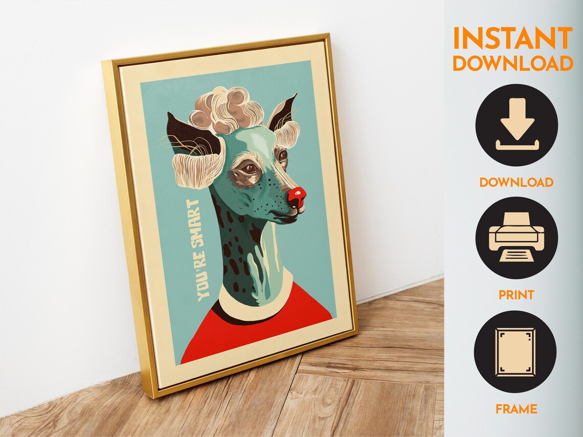 You're Smart Funny Quirky Dog Portrait With Wig Retro Art Poster - Image 6