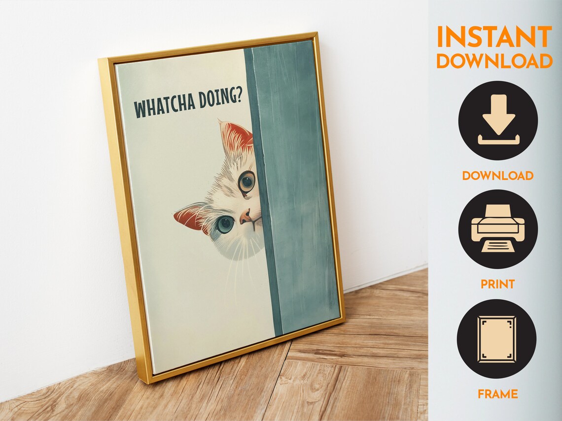 Funny Bathroom Cat Toilet Art Print, Blue Toilet - Image 4
