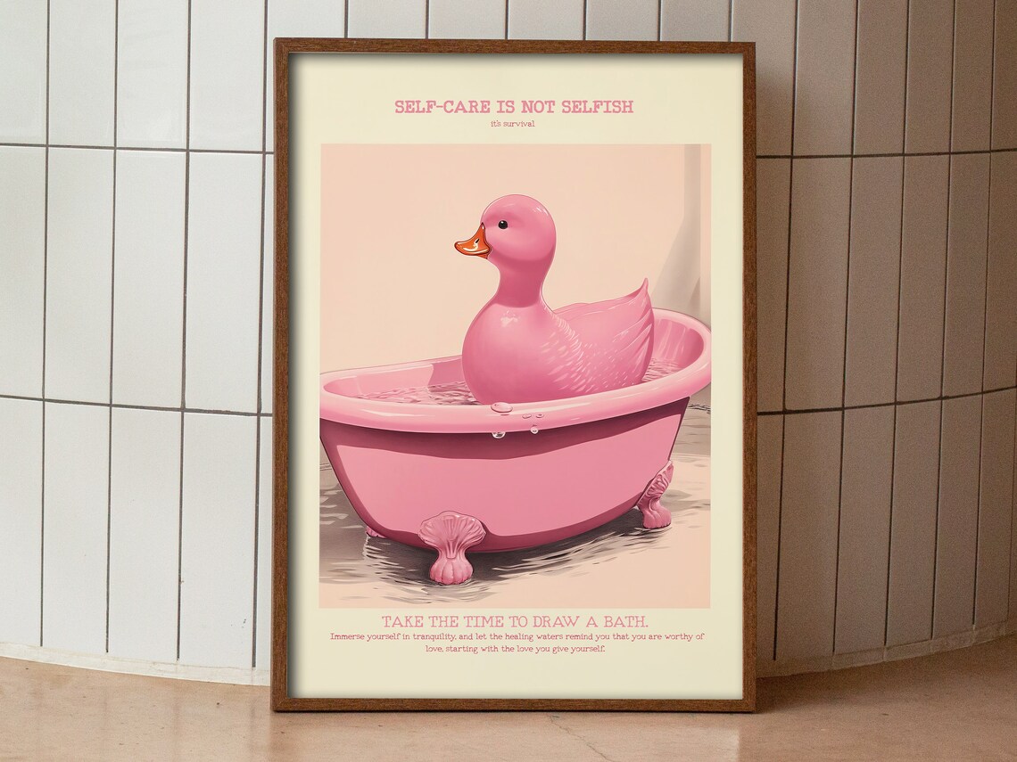 Retro Rubber Duck Bathroom Print, Vintage Pink Decor - Image 3