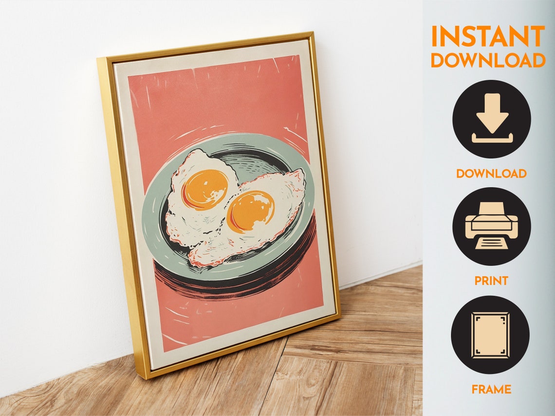 Sunny Side Up Fried Eggs Retro Kitchen Art Breakfast Food Poster - Image 6