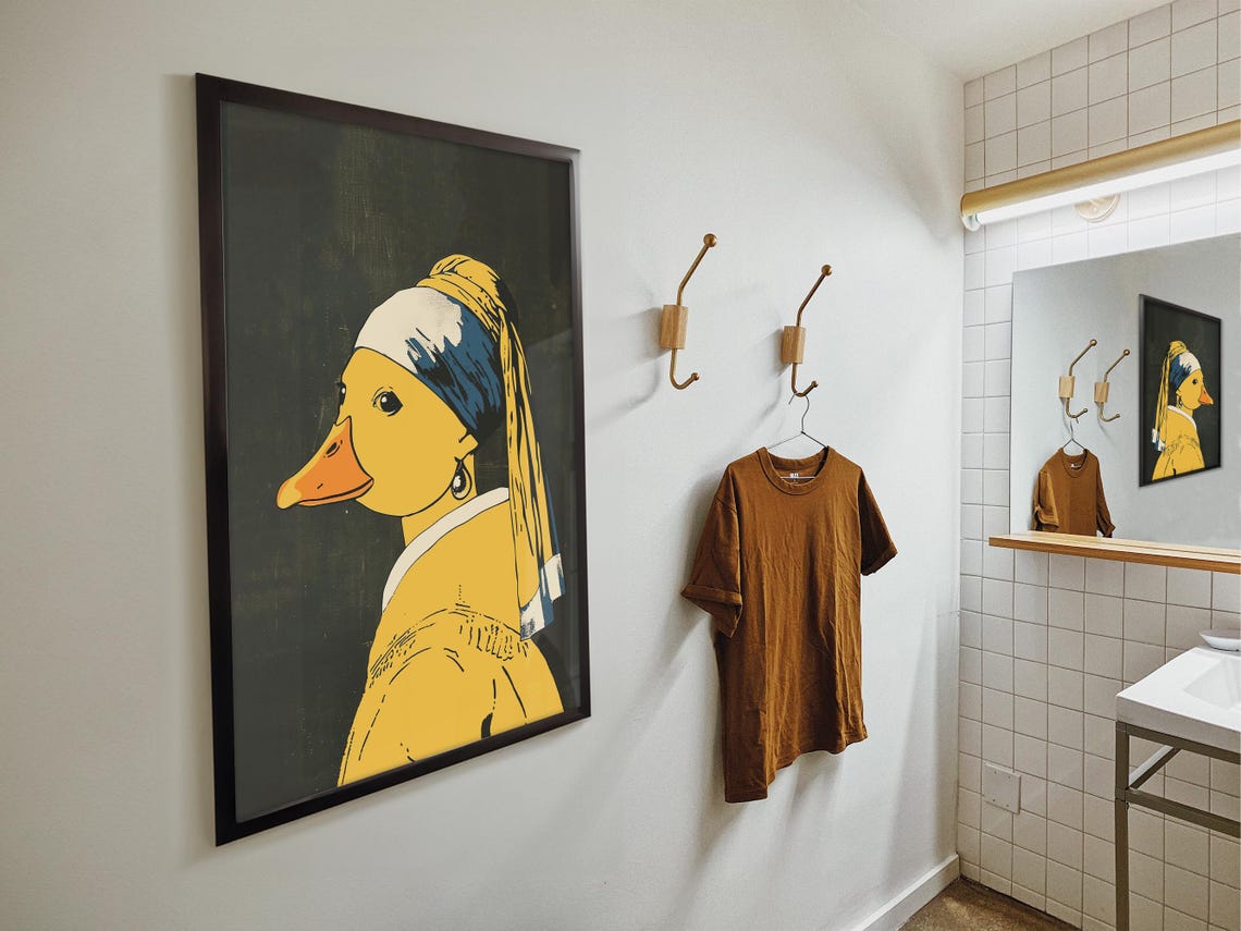 Duck With Pearl Earring Classic Art Parody Funny Animal Poster - Image 4