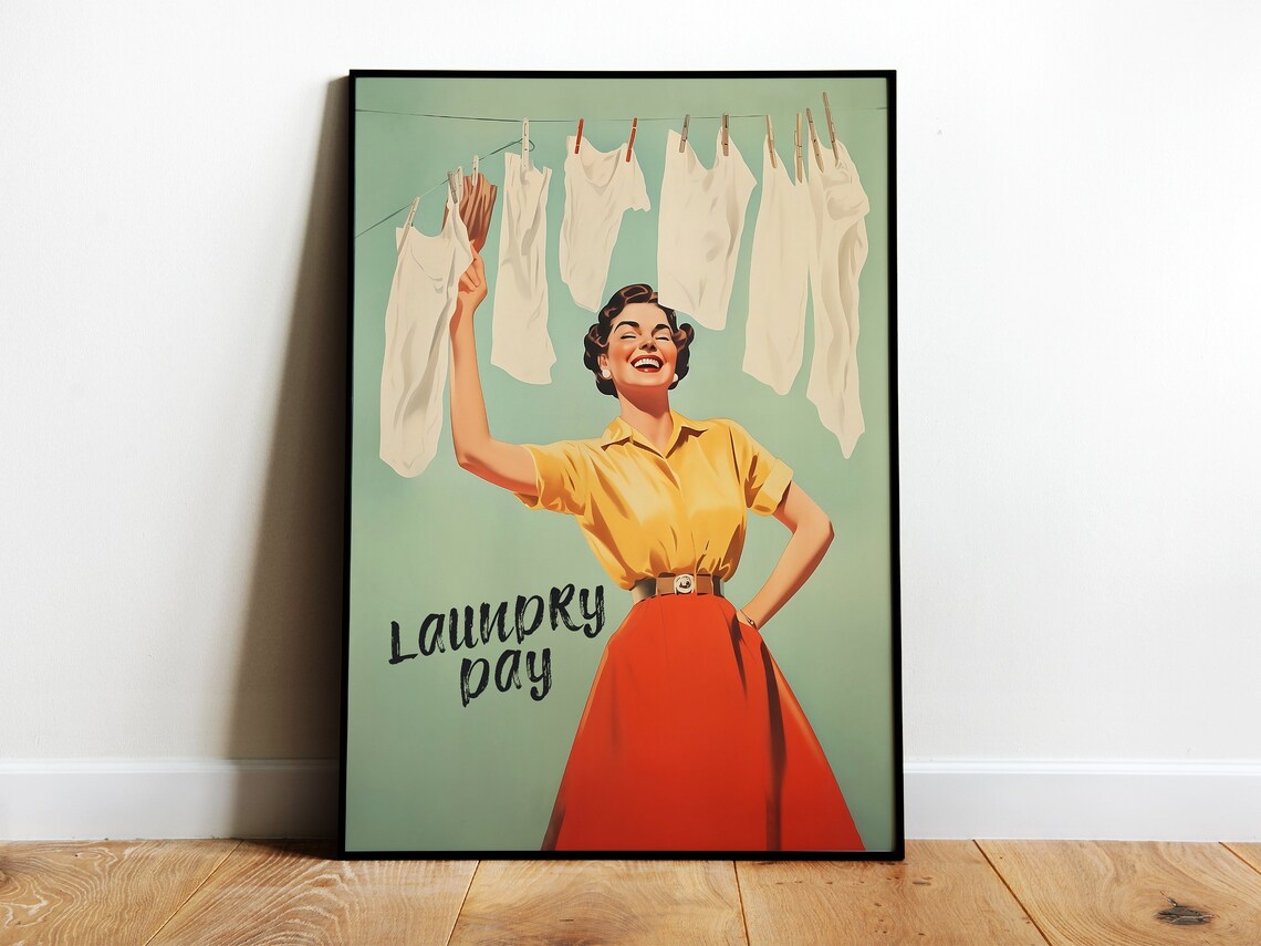 Laundry Day Retro Housewife Bathroom Art Print