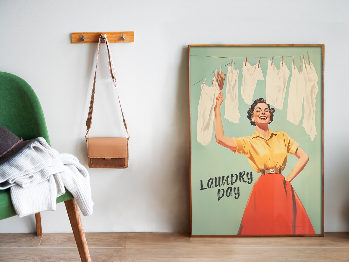 Laundry Day Retro Housewife Bathroom Art Print - Image 5