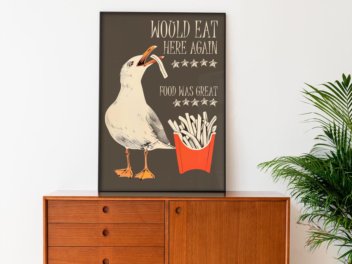 Would Eat Here Again Funny Seagull Fries Five Star Review Poster - Image 2