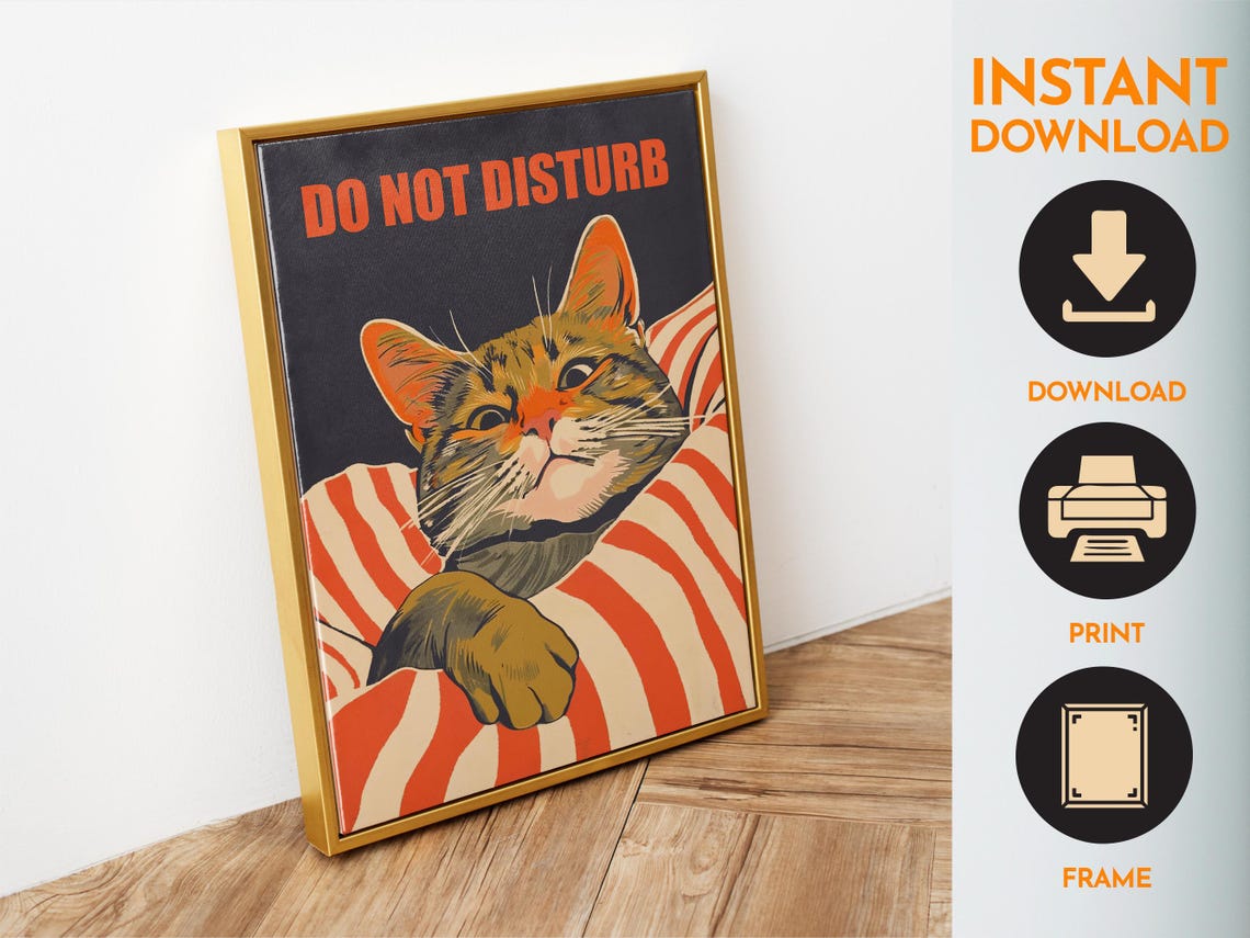 Do Not Disturb Grumpy Cat Striped Blanket Funny Bedroom Poster - Image 6