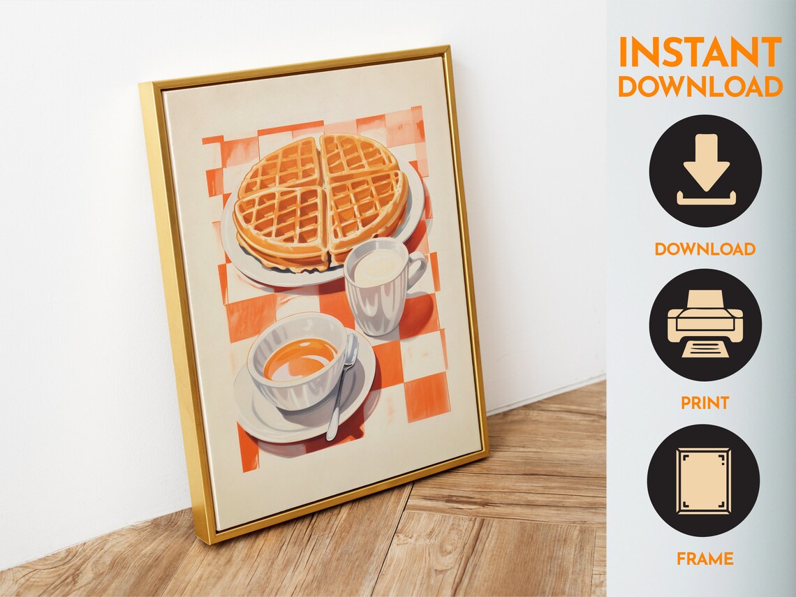 Retro Morning Breakfast Waffle Art Print, Kitchen Decor - Image 6