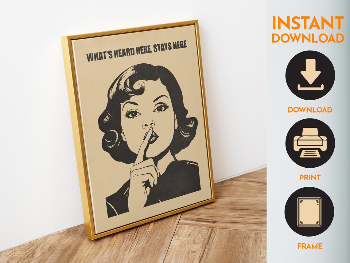 Whats Heard Here Stays Here Retro Shh Woman Vintage Bathroom Poster - Image 6