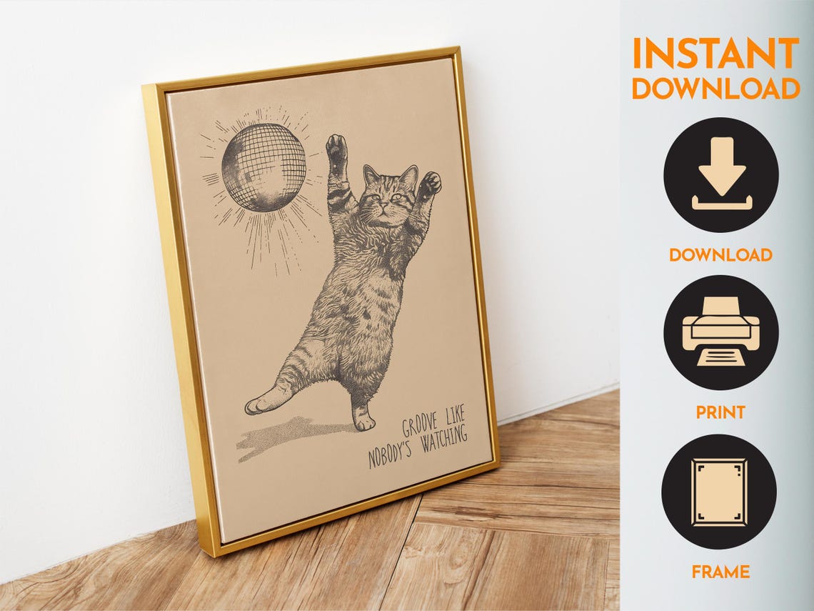 Groove Like Nobody Is Watching Dancing Cat Disco Ball Poster - Image 6