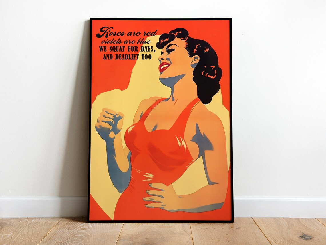 Retro Gym Poster, Fitness Girl Weightlifter Art Print