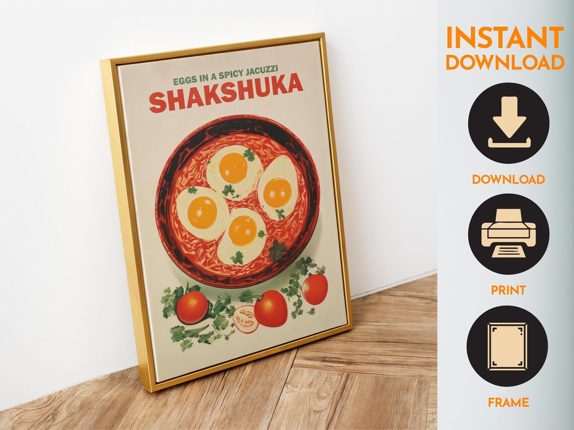 Shakshuka Retro Food Art Kitchen Wall Art Print - Image 6