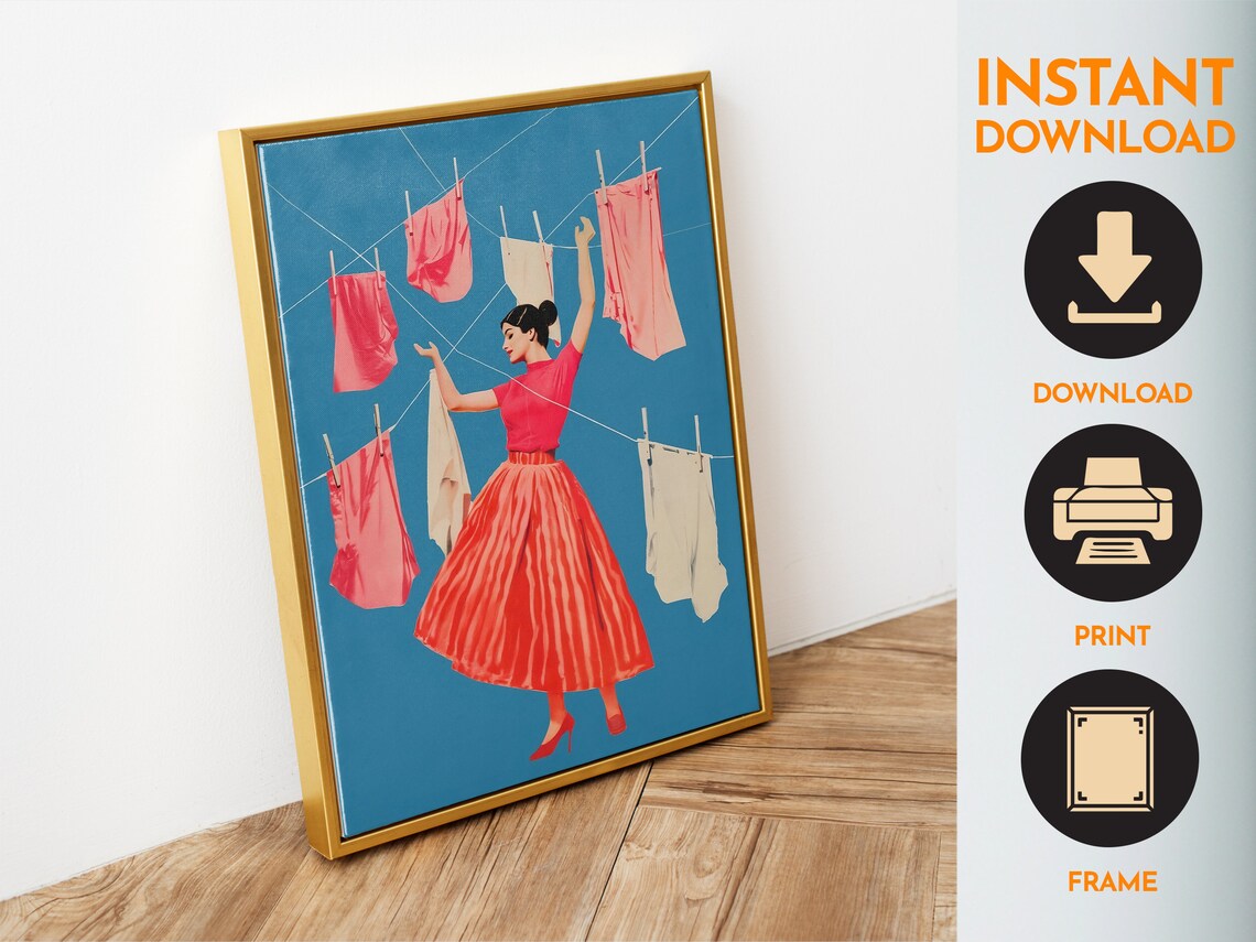 Blue and Pink Laundry Print, Retro Bathroom Art Print - Image 4