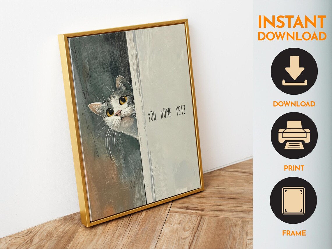 You Done Yet Peeking Cat Funny Bathroom Doorway Humor Cat Poster - Image 6