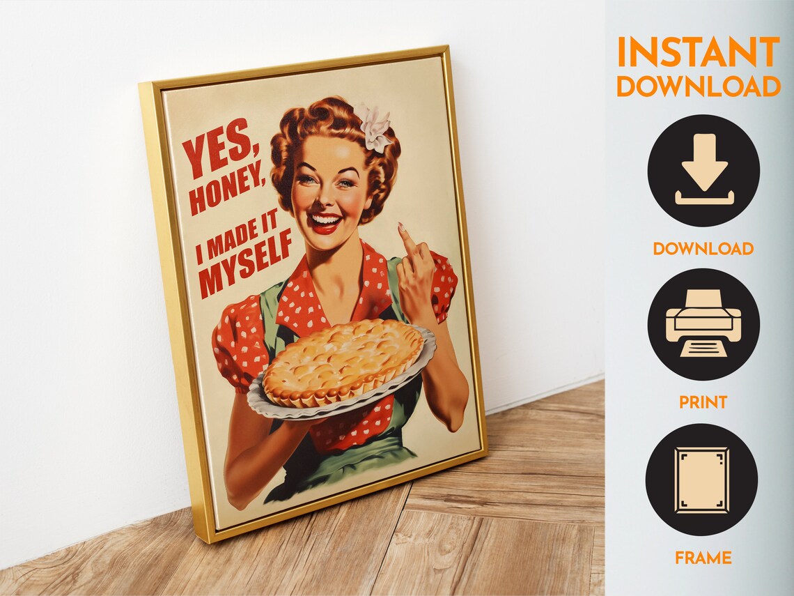 Retro Kitchen Housewife Art Print, 50s 60s Style - Image 4