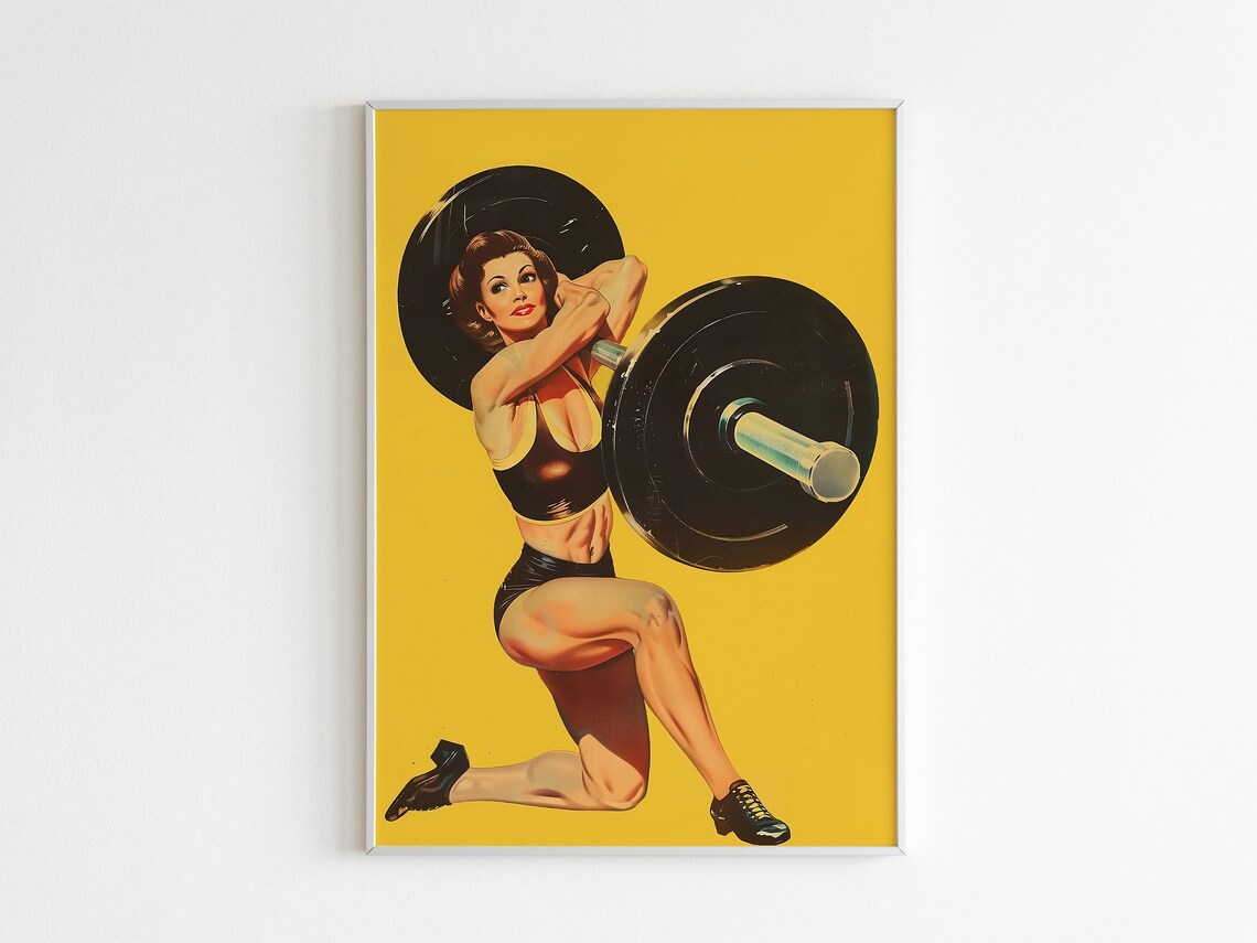 Retro Gym Poster, 1940 Woman Weightlifting Art Print - Image 2