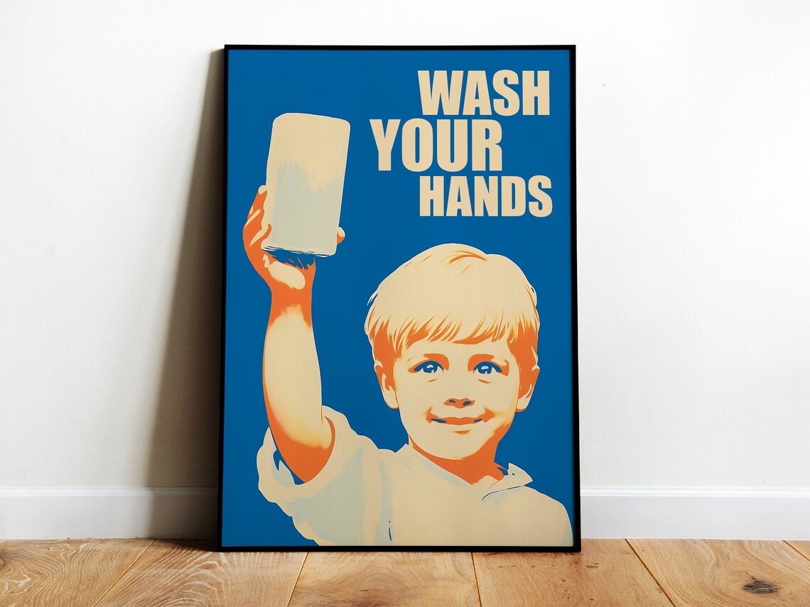 Wash Your Hands Funny Vintage Soap Bar Kid Retro Bathroom Wall Poster